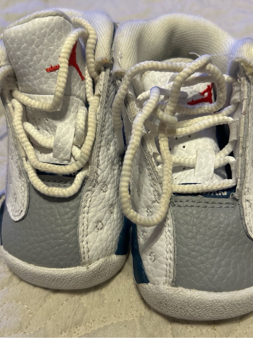 Jordan Kids White, Gray & Blue Sneakers with Red Jumpman